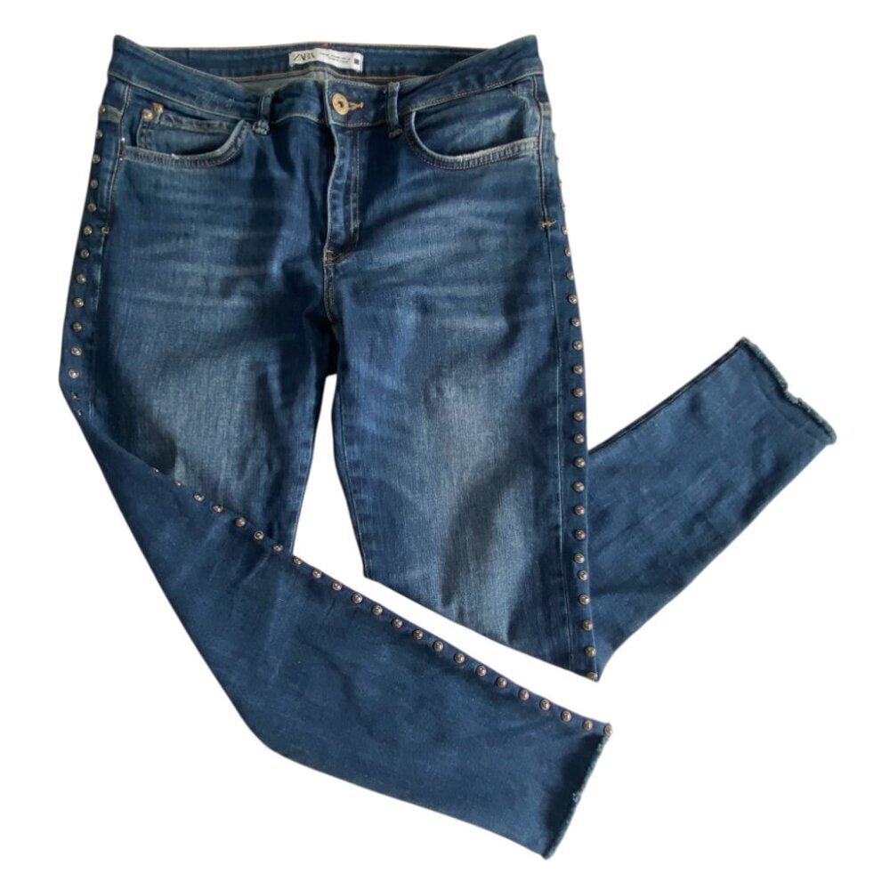 Zara Dark Blue Studded Ankle Crop Jeans